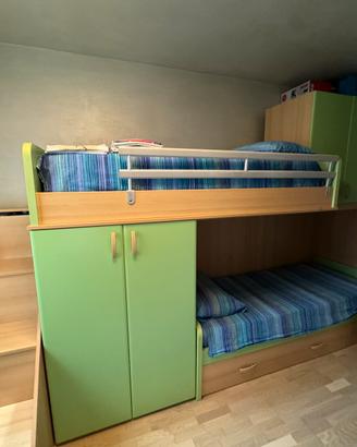 Cameretta completa con letto a castello scrivania