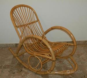 Sedia a dondolo legno in vimini giunco da giardino