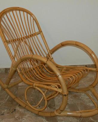 Sedia a dondolo legno in vimini giunco da giardino