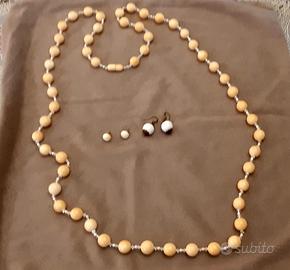 Set Vintage Collana Lunga e Orecchini Crema