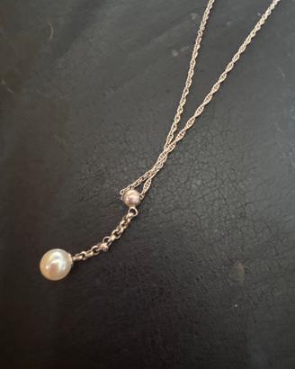 Collana argento 925 con perla vera a goccia Lariat