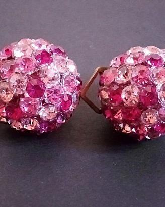 ORECCHINI A SFERA VINTAGE CRISTALLI BIANCHI E ROSA