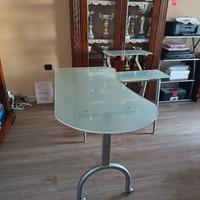 SCRIVANIA VETRO SATINATO CON ALZATINA X PC