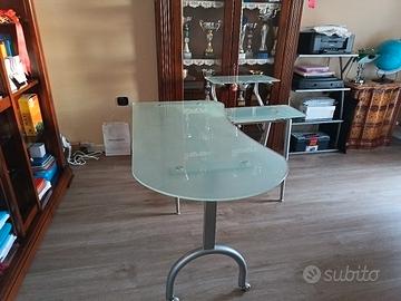 SCRIVANIA VETRO SATINATO CON ALZATINA X PC