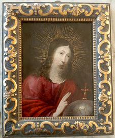 Dipinto olio su rame 600 XVII.salvator mundi