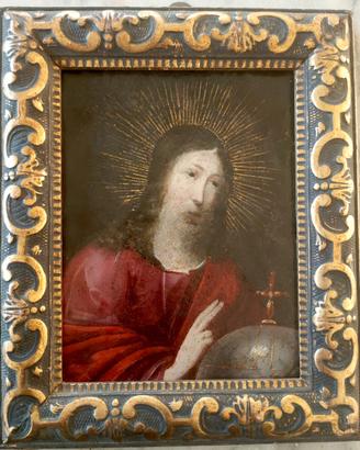Dipinto olio su rame 600 XVII.salvator mundi