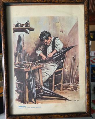 Quadro vintage "Ombrellaio" - Stampa da acquerello