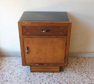 Singolo Comodino Art Déco legno e opalina '900