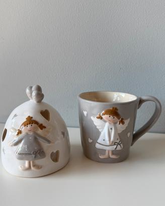 Set natalizio portacandele + tazza con angioletto