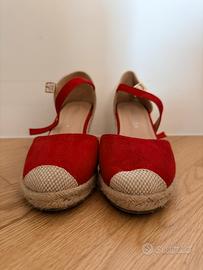 Espadrillas rosse con zeppa in camoscio taglia 39