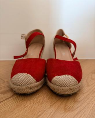 Espadrillas rosse con zeppa in camoscio taglia 39