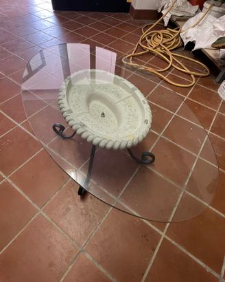 Tavolo salotto ovale ferro pietra vetro