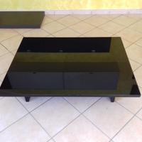 Tavolino da soggiorno in vetro e legno