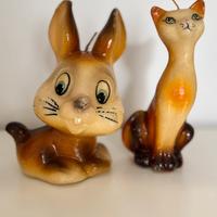 2 candele anno 1978/80 forma di  coniglio e gatto