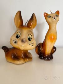 2 candele anno 1978/80 forma di  coniglio e gatto