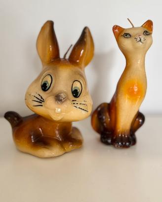 2 candele anno 1978/80 forma di  coniglio e gatto