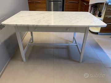 Tavolo marmo calacatta e legno  laccato bianco