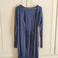 Cardigan blu lungo in seta e cotone da donna