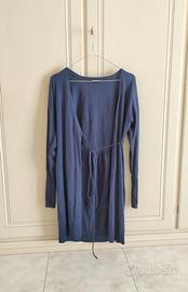 Cardigan blu lungo in seta e cotone da donna