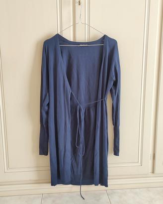 Cardigan blu lungo in seta e cotone da donna