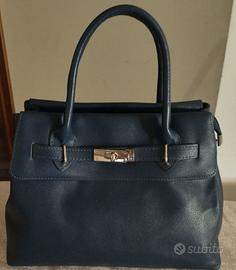Borsa in pelle blu Made in Italy Genuine Leather