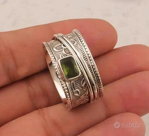 anello spinner in argento sterling 925 con peridot