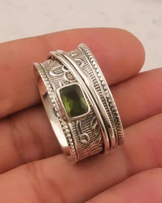 anello spinner in argento sterling 925 con peridot