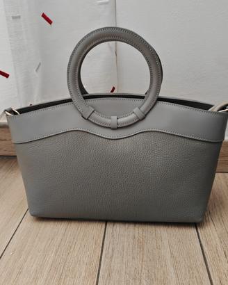 Borsa Rigida in VERA PELLE Martellata Grigio/Italy