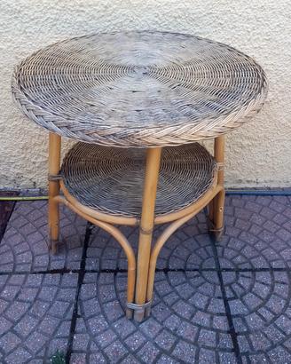 Tavolino vintage in bambù e vimini 