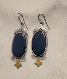 Orecchini antichi in pietra onice nera e argento