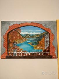  dipinto paessaggio sul lago 