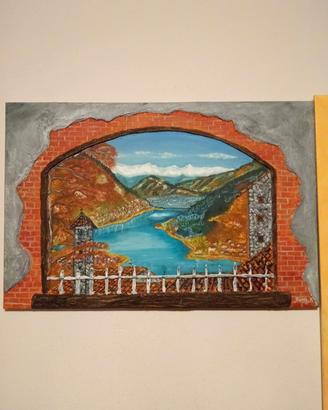  dipinto paessaggio sul lago 