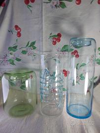 3 VASI MURANO SOFF.FORNACE AZZ.VERDE TRASPARENTE 