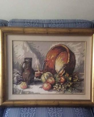 Quadro vintage punto croce e ricamo con cornice