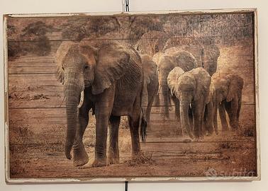 Quadro Elefanti su legno (shabby) 60 x 40