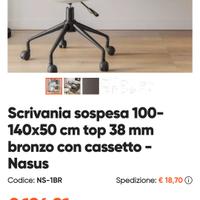 Scrivania sospesa Deghi Nasus 140x50 cm bronzo – N