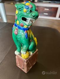 Statua Cane di Foo ceramica smaltata vintage