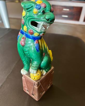 Statua Cane di Foo ceramica smaltata vintage