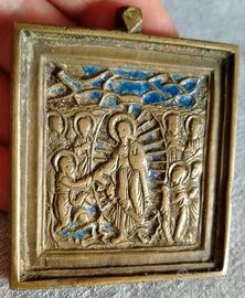 antica icona da viaggio in bronzo 