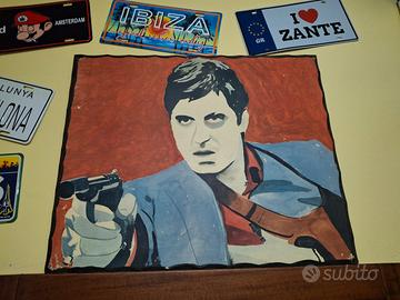 Quadro dipinto a mano tony montana 