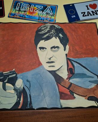 Quadro dipinto a mano tony montana 