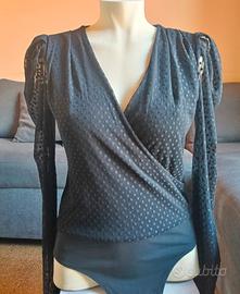 body Stradivarius tg M nero trasparente scollo 