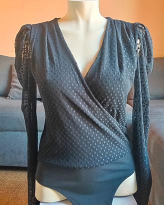 body Stradivarius tg M nero trasparente scollo 