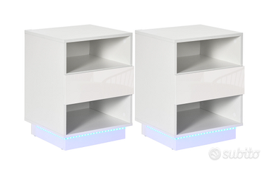 2 Comodini Bianchi con Led e telecomandi