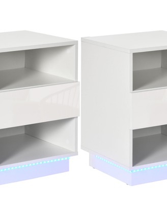 2 Comodini Bianchi con Led e telecomandi