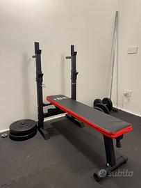 Panca pieghevole + set dischi e bilanciere