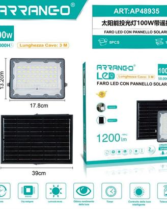 FARO SOLARE LED 100W CON PANNELLO E TELECOMANDO AR