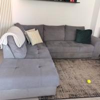 Divano letto con chaise longue e pouf contenitore