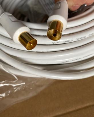 Cavo antenna TV, 20m con adattatori splitter NUOVO