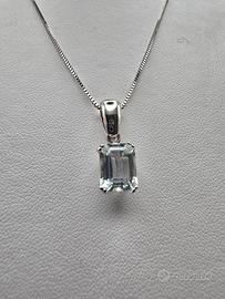 Ciondolo Oro Bianco 18 Kt e Acquamarina